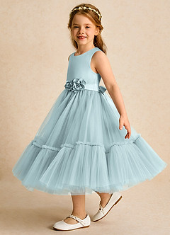 Azazie Miracle Flower Girl Dresses Mist A-Line Bow Matte Satin Dress image3
