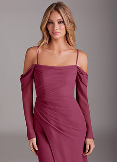 Azazie Hallie Bridesmaid Dresses Mulberry Mermaid Long Sleeve Chiffon Dress image2