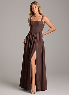Azazie Rosaline At-home Try On Dresses Eucalyptus A-Line Side Slit Chiffon Dress image3