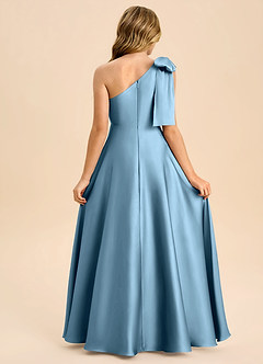 Azazie Penguin Junior Steel Blue A-Line Bow Stretch Satin Dress image2