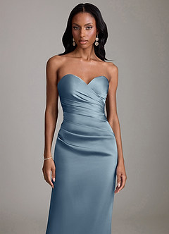 Azazie Sonora Bridesmaid Dresses Dusty Blue Sheath Strapless Stretch Satin Dress image5