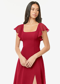 Azazie Bondi Bridesmaid Dresses Scarlet A-Line Ruffled Chiffon Dress image6