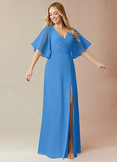 Azazie Cierra Abiti da Damigella Abito A-Line in Chiffon con Scollo a V Blue Jay image1