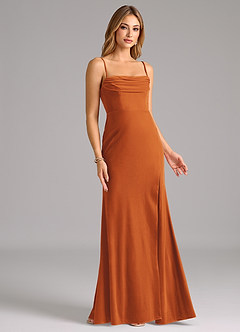 Azazie Saige Bridesmaid Dresses Burnt Orange Sheath Off the Shoulder Velvet Convertible Dress image5