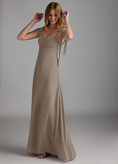 Azazie Lizet Robes de demoiselle d'honneur Robe Trapèze en Mousseline de soie Encolure en Forme de Cœur Taupe image1