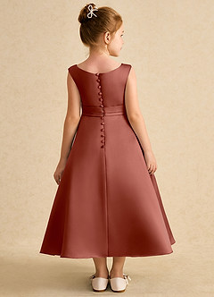 Azazie Eve Abiti da Ragazza di Fiori Abito A-Line in Raso Opaco Plissettato Auburn image2