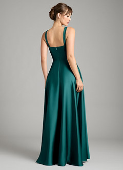 Azazie Shaude Bridesmaid Dresses Peacock A-Line Pleated Stretch Satin Dress image2
