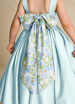 Azazie Doodlebug Flower Girl Dresses Sea Glass A-Line Bow Matte Satin Dress image5