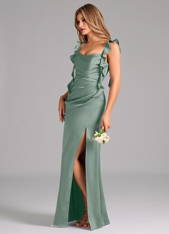 Azazie Jessamine Bridesmaid Dresses Silver Sage Sheath Corset Stretch Satin Dress image5