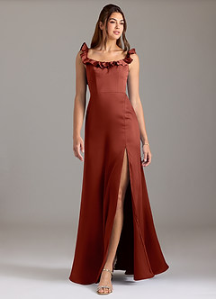 Azazie Callie Brautjungfernkleider Wandelbar A-Linie Gestreift Stretch-Satin Kleid Terrakotta image3