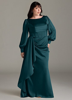 Azazie Raye Bridesmaid Dresses Pine Mermaid Long Sleeve Stretch Satin Dress image9