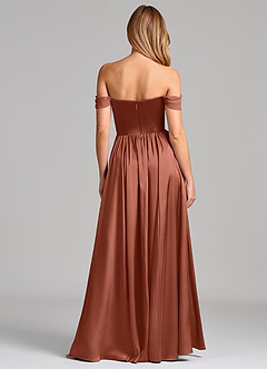Azazie Raisa Bridesmaid Dresses Auburn A-Line Off the Shoulder Stretch Satin Dress image5