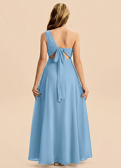 Azazie Phaedra Junior Steel Blue A-Line Pleated Chiffon Dress image2