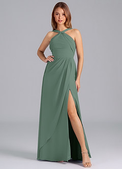 Azazie Mianna Jurken voor bruidsmeisjes Jurk van Chiffon met A-Lijn Geplooid Eucalyptus image3