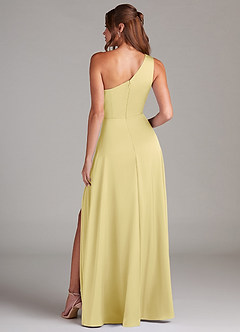 Azazie Brooke Bridesmaid Dresses Lemon Sorbet A-Line One Shoulder Stretch Satin Dress image7
