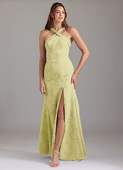 Azazie Rue Bridesmaid Dresses Lemon Sorbet A-Line Pleated Floral Burnout Dress image1