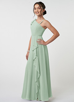 Azazie Aidy Junior Agave A-Line Bow Chiffon Dress image3