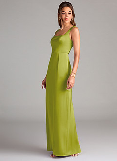 Azazie Flori Bridesmaid Dresses Lemongrass Sheath Side Slit Stretch Satin Dress image4