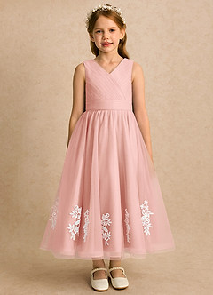 Azazie Rylie Flower Girl Dresses Rosette A-Line Lace Tulle Dress image3