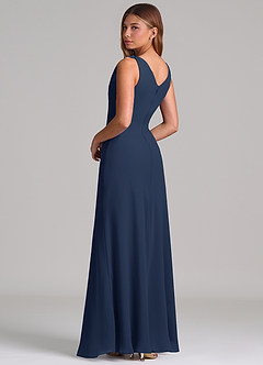 Azazie Nerine Brudtärnklänningar Klä av A-Linje i Chiffong Plisserad Mörk Marinblå image2