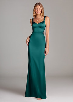 Azazie Denice Bridesmaid Dresses Peacock A-Line Pleated Stretch Satin Dress image3