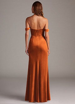 Azazie Saige Bridesmaid Dresses Burnt Orange Sheath Off the Shoulder Velvet Convertible Dress image5