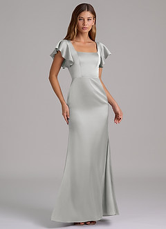 Azazie Elkie 신부 들러리 드레스 인어 스퀘어 네크라인 스트레치 새틴 바닥 길이 드레스 image4