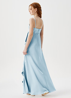 Azazie Kaylee Junior Sky Blue A-Line with Belt Stretch Satin Dress image5