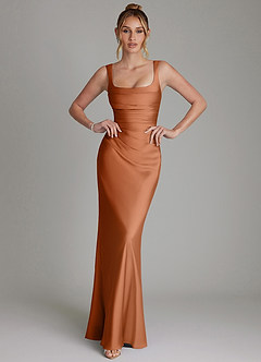 Azazie Agustina Bridesmaid Dresses Copper Mermaid Corset Stretch Satin Dress image1