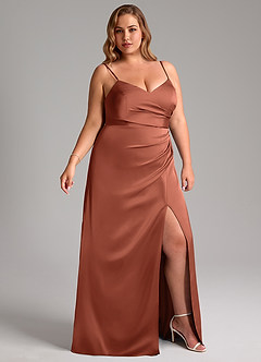 Azazie Azuree Bridesmaid Dresses Clay A-Line Pleated Stretch Satin Dress image11