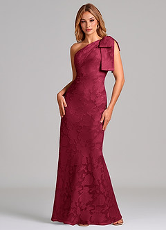 Azazie Yuanna 신부 들러리 드레스 인어 한쪽 어깨 플로럴 번아웃 바닥 길이 드레스 image3