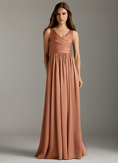 Azazie Keyla Robes de demoiselle d'honneur Robe Trapèze en Satin extensible Plissée Bronze image4