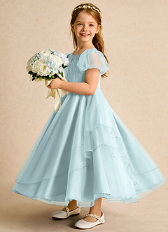 Azazie Duckie Flower Girl Dresses Mist Ball-Gown Pleated Tulle Dress image4