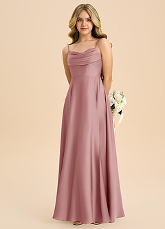 Azazie Bear Junior Vestido de Rosa Polvorienta de Satén Elástico de Corte en A con Escote de Corazón image6