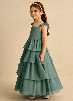 Azazie Boba vestidos de niña de las flores Vestido de Eucalipto de Gasa de Corte En A con Escote Cuadrado image7