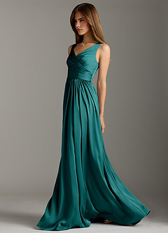 Azazie Keyla Brautjungfernkleider A-Linie Plissee Stretch-Satin Kleid Pfau image7