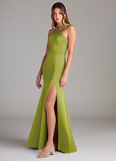 Azazie Rue Abiti da Damigella Abito Sirena in Raso Elasticizzato Plissettato Citronella image5