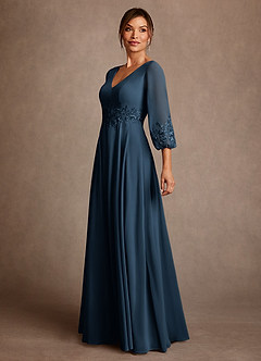 Azazie Yorba Abiti per la Madre della Sposa Abito A-Line in Chiffon Pizzo Marino Scuro image4