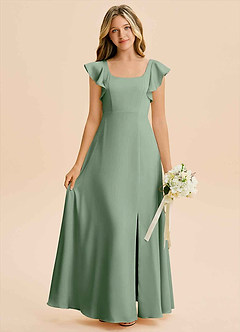Azazie Bondi Junior Matcha A-Line Side Slit Stretch Satin Dress image1