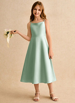 Azazie Jaella Sukienki dla dziewczynek sypiących kwiaty Linia A Pofałdowany Matowy satynowy Długość herbaty Sukienka image1