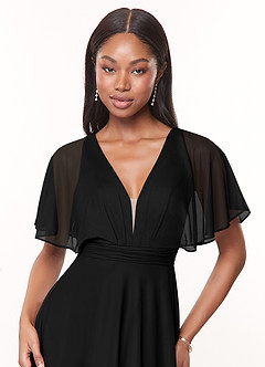 Azazie Tinsley Bridesmaid Dresses Black A-Line Pleated Mesh Dress image5