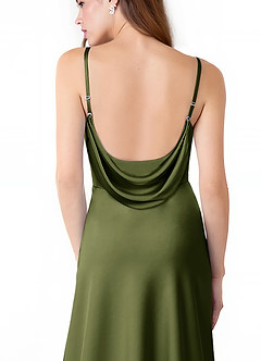 Azazie Alaija Bridesmaid Dresses Olive Mermaid Side Slit Stretch Satin Dress image6