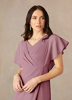Azazie Julia Mother of the Bride Dresses Vintage Mauve Sheath V-Neck Pleated Chiffon Dress image3