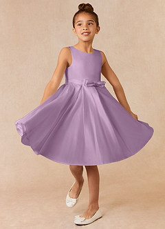 Azazie Coco Blumenmädchenkleider A-Linie Schleifen Matte Satin Kleid Blauregen image1