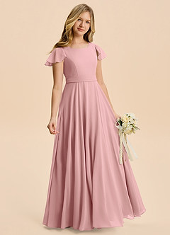 Azazie Cady Junior Dusty Rose A-Line Pleated Chiffon Dress image3