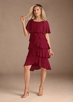 Azazie Rita Mother of the Bride Dresses Burgundy A-Line Scoop Beaded Chiffon Dress image5