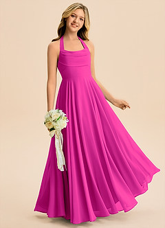 Azazie Kady Junior Robe Trapèze en Mousseline de soie Décolleté en cœur Fuchsia image3