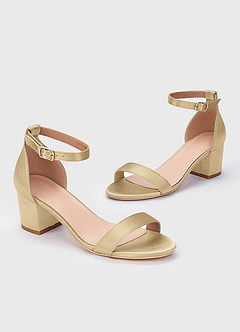 front Matching Color Metallic Satin One Strap Buckle Block Heel Sandals