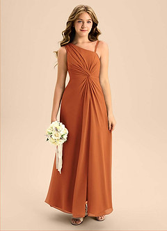 Azazie Brooke Junior Cinnamon A-Line Side Slit Chiffon Dress image1