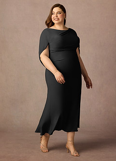 Azazie Bellona Moeder van de bruid jurken Kolom Jurk van Luxe gebreid Boothals Zwart image11